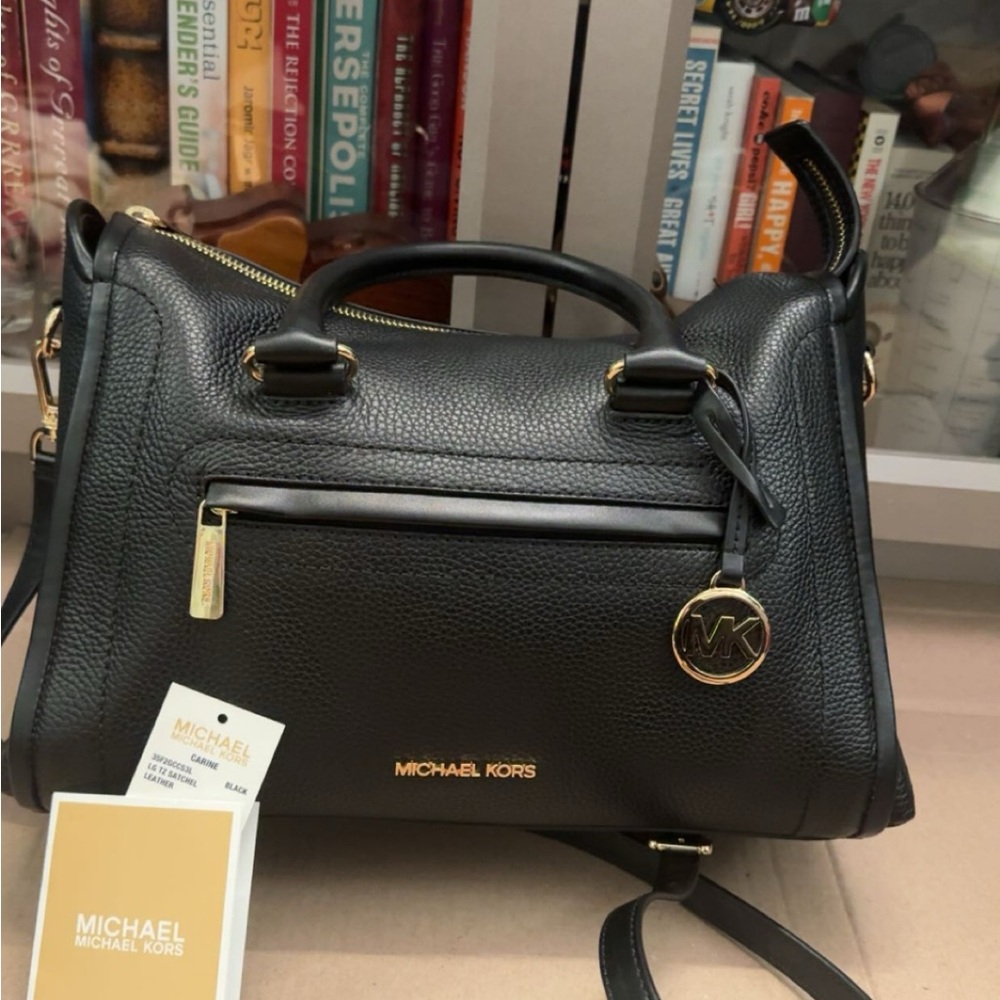 Michael Kors Carnie Black Pebbled Leather Satchel